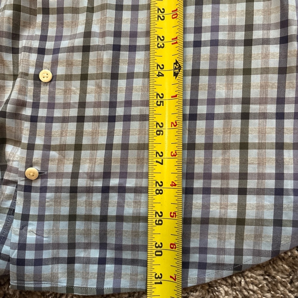 Peter Millar Button Down Blue And Gray Plaid Long… - image 4